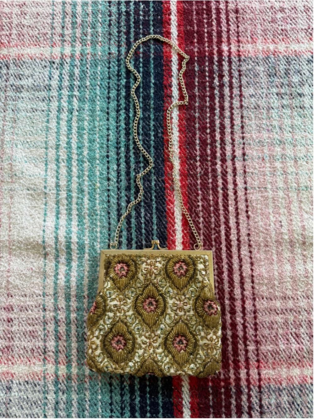 Vintage 50s Walborg Gold Beaded Chain Purse